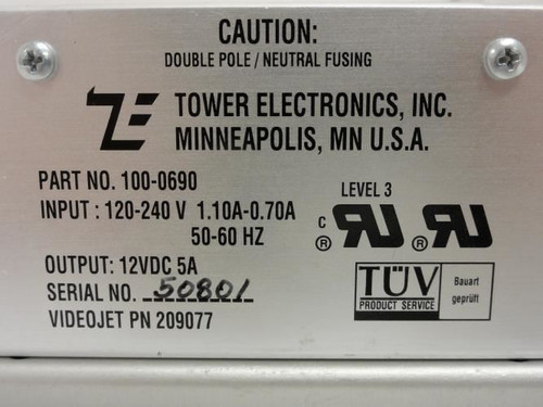 Videojet 209077; Power Supply; 120-240V Input; 1.1-0.7 Amps