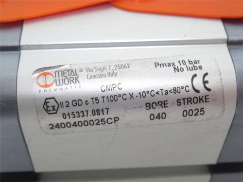 Metal Work 2400400025CP; Air Cylinder 40mmID x 25mm Stroke Metal Work 2400400025CP; Air Cylinder 40mmID x 25mm Stroke