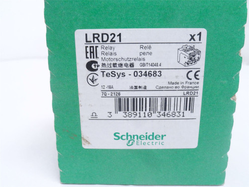 Schneider LRD21; Thermal Overload Relay; 12-18A; 3P; 690VAC