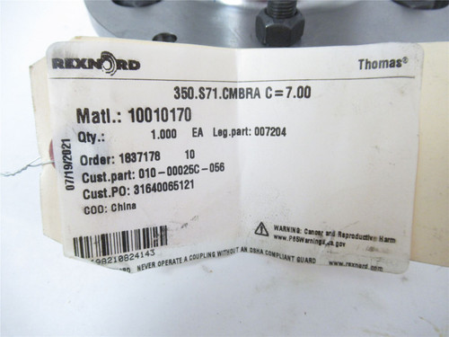 Rexnord 7204; Coupling 10010170 350.S71.CMBRA C=7.00