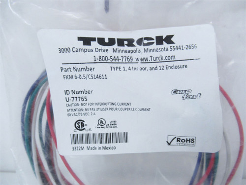 Turck FKM 6-0.5/CS14611; Cable FemaleReceptacle2A 60VAC/75VDC