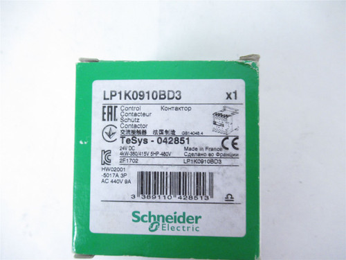 Schneider LP1K0910BD3; Contactor 9A 3-Pole Coil 24VDC 042851