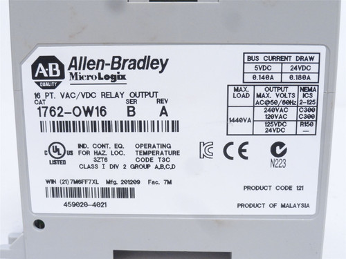 Allen-Bradley 1762-OW16; Output Module; 24VDC; 16P; 240VAC