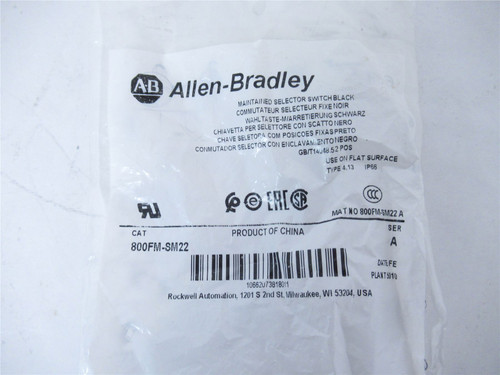 Allen-Bradley 800FM-SM22; Switch Selector 2 position 22mm Allen-Bradley 800FM-SM22; Switch Selector 2 position 22mm