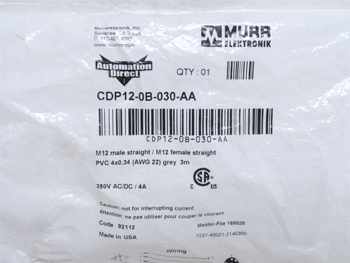 Murr Electronik CDP12-0B-030-AA; Connection Cable; 3m Long