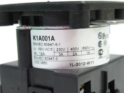 Schneider K1A001A; Cam Switch Contact Block; 600V; 12A; T-K