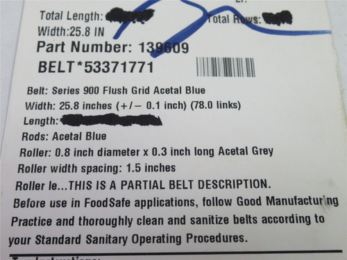 Intralox 139609-20; Flush Grid Belt w/Rollers; 20'L x 25.8"W
