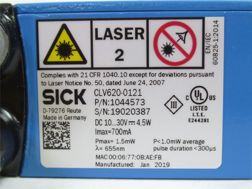SICK CLV620-0121; Fixed Mount Bar Code Scanner 1044573;10-30V