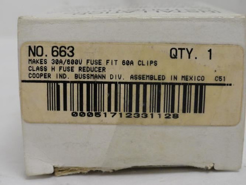 Bussmann 663; Buss Class H Reducer; 30A; 600V; Fits 60A Clips