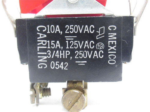 Carling 542; Lot-2; Red Rocker Switches; 10A; 250VAC