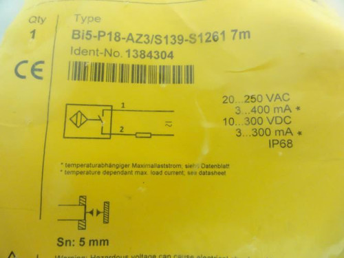 Turck BI5-P18-AZ3/S139-S1261-7M; Proximity Sensor; 20-250VAC