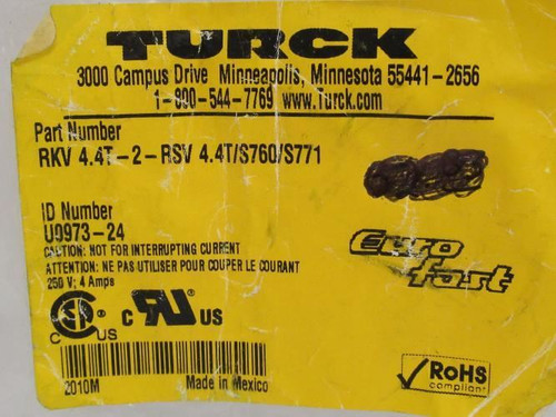 Turck RKV 4.4T-2-RSV 4.4T/S760/S771; Cordset U0973-24; 4-Pin