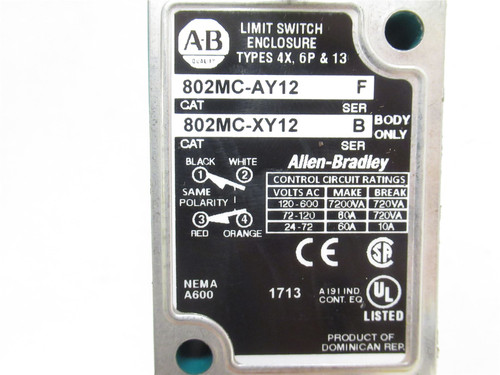 Allen-Bradley 802MC-AY12; Sealed Pre-Wired Limit Switch; 600V