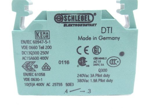 Schlegel DT1; Aux Contact Block 10A; 400VAC Schlegel DT1; Aux Contact Block 10A; 400VAC