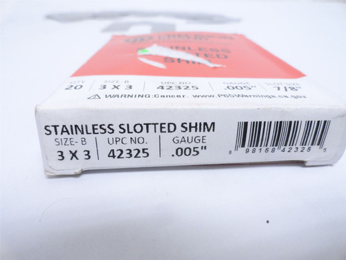 Precision 42325; Lot-20; Slotted Shim; SS; 0.005" Gauge