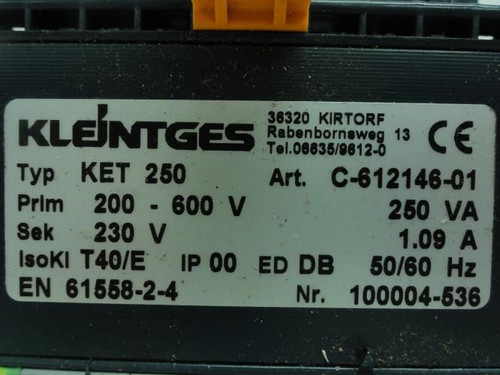 Kleintges KET 250; Transformer; 250vA; 200-600V Primary