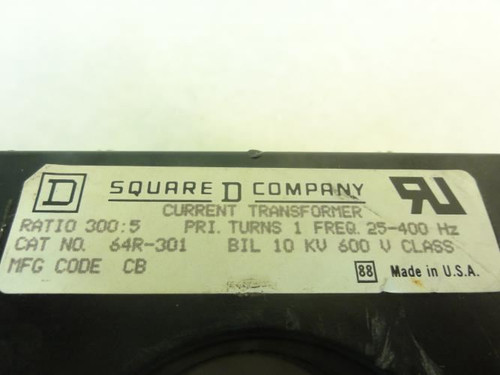 Square D 64R-301; Current Transformer; 300:5 Ratio; 600V