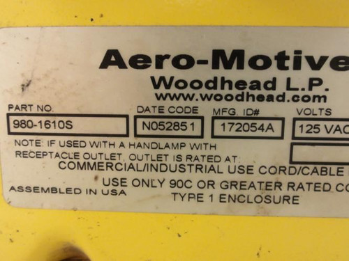 Woodhead 980-1610S; Cord Reel With Lamp; 125VAC; 7.5A