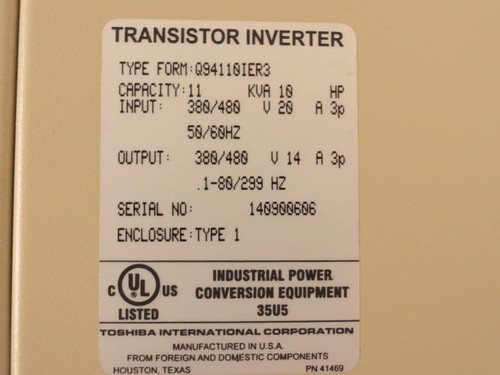 Toshiba Q94110IER3; Transistor Invertor 10Hp; 380/480V; 3Phase