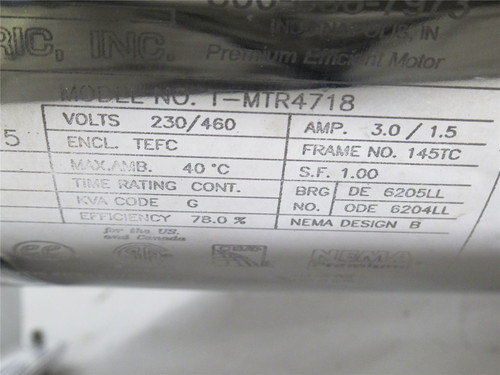 Sterling T-MTR4718; AC Motor SS; 3/4HP; 230/460; 865RPM; 3PH