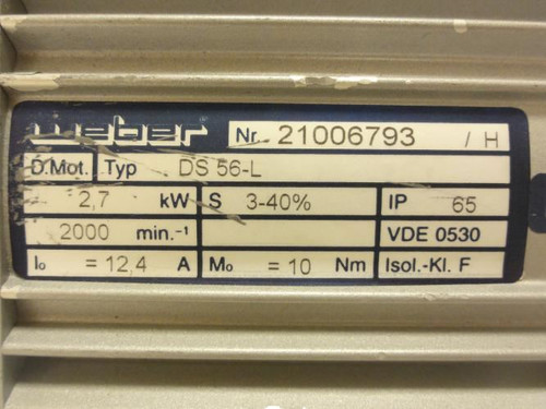 Weber DS 56-L; Servo Motor # 21006793; 2.7kW 2000 min.-1