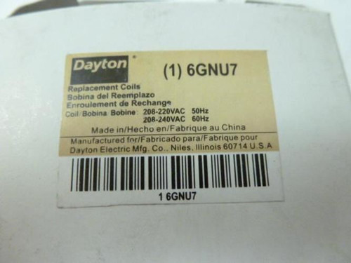 Dayton 6GNU7; Replacement Coil 208-240VAC; DP