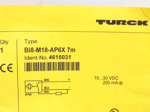 Turck BI8-M18-AP6X; Prox Sensor 4615031; 10-30VDC ; 7m Wire