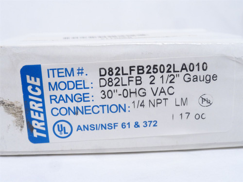 Trerice D82LFB2502LA010; Liquid Filled Vacuum Gauge 2.5" Dial