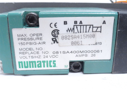 Numatics 082SA415M000061; Air Control Valve 150PSI; 24VDC