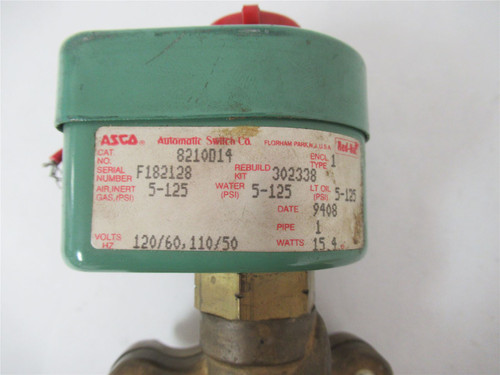Asco 8210D14; Solenoid Valve 1" No 5/125# Water Air Oil Brass