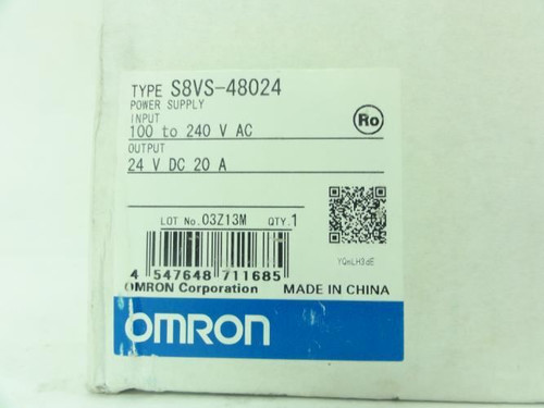 Omron S8VS-48024; DIN Rail Power Supply; 24VDC; 20A; 480W