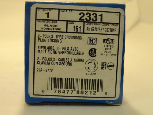 Leviton 2331; Locking Plug; 2P; 3W; 20A; 277V; NEMA: L7-20P
