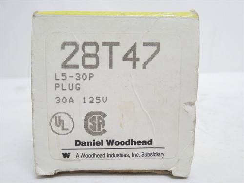 Woodhead 28T47; Industrial Locking Plug 30A 125VAC 2P; 3 Wire