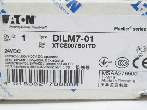 Eaton XTCE007B01TD; Contactor; 3P; 20A; 400VAC; 24VDC Coil