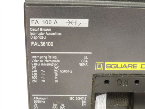 Square D FAL36100; Circuit Breaker; 100A; 3P; 600VAC