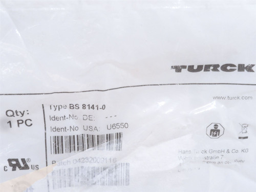 Turck BS8141-0; Circular M12 Plug; 4-Pos; U6550; 4A; 250VAC