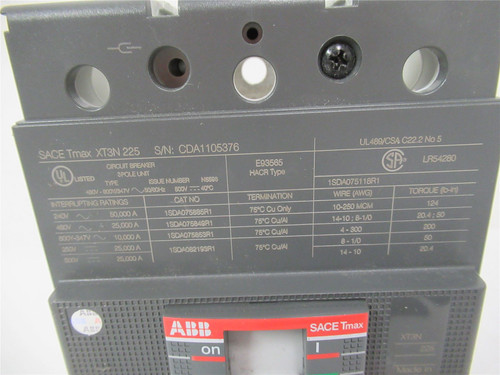 ABB XT3NU3225AFF000XXX; Circuit Breaker 3P 225AMP 600V TMAX
