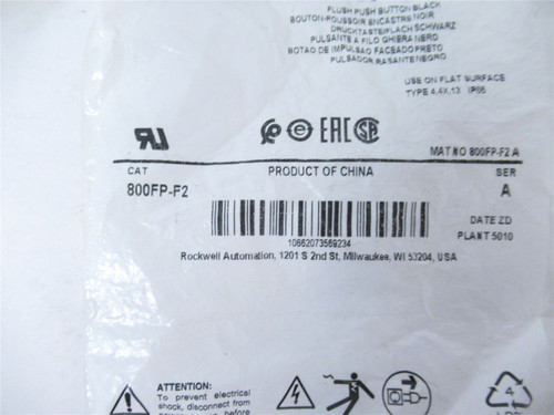 Allen-Bradley 800FP-F2; Momentary Push Button 22mm Black