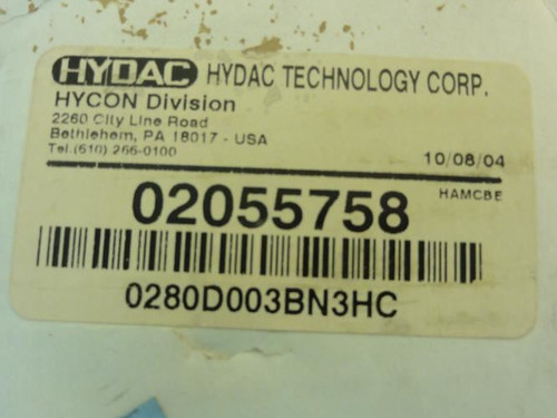 Hydac 2055758; Hydraulic Filter; 3 Micron