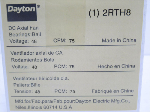 Dayton 2RTH8; Square Axial Fan 3-1/8" x 1-1/8"; 48VDC; 75CFM