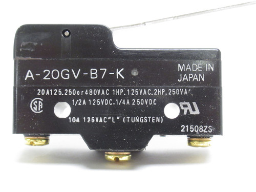 Omron A-20GV-B7-K; Lot-2 Snap Action Switch; 20A@480VAC; SPDT