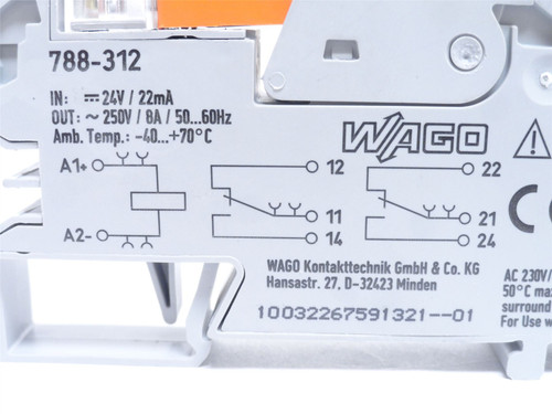 Wago 788-312; Power Relay Assy; 8A; 250VAC; Coil: 24VDC