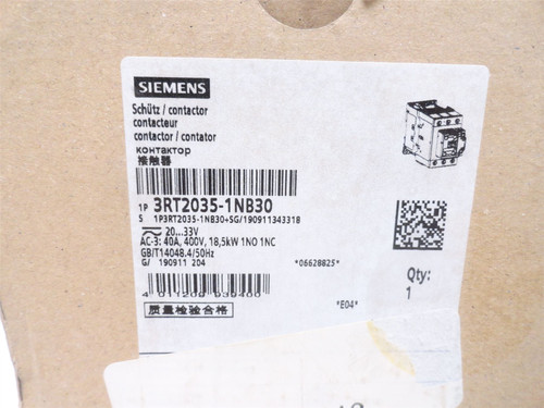 Siemens 3RT2035-1NB30; Contactor 40A 400V Coil 24VAC/DC