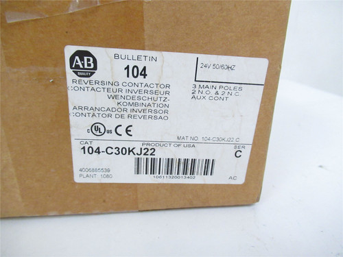 Allen-Bradley 104-C30KJ22; Reversing Contactor 30A Coil 24VAC