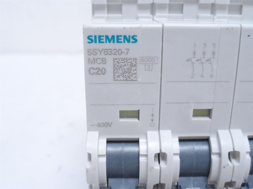 Siemens 5SY6320-7; Mini-Circuit Breaker; 20A; 3P; 400VAC