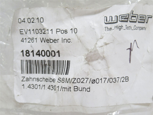 Weber 18140001; Timing Belt Pulley; 21/32"ID; 28 Tooth Weber 18140001; Timing Belt Pulley; 21/32"ID; 28 Tooth