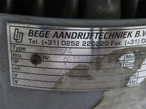 Bege R 90S/4; AC Motor; 3/4HP; 220VAC; 1480RPM
