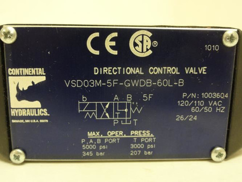 Continental VCD03M-5F-GWDB-60L-B; Solenoid Valve 110/120VAC