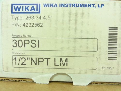 Wika 4232562; Pressure Gauge; 0-30PSI 1/2"NPT Mount