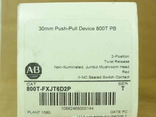 Allen-Bradley 800T-FXJT6D2P; Push-Button; 30.5mm; Red